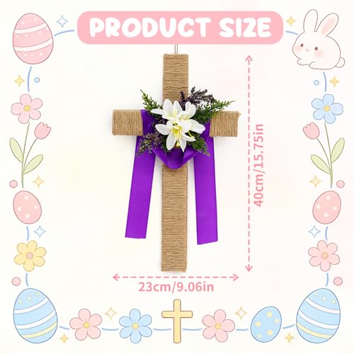 Croix de Pâques à suspendre 40 cm, idée cadeau décoration chrétienne - 3
