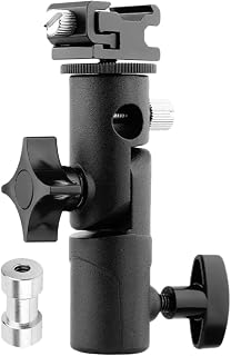 TOYANDONA Flash Lamp Bracket for Light Stand, Adjustable Flashlight Holder with 3/8' and 1/4' Screws, Sturdy Aluminium Alloy and Abs Photography Bracket for Photographers