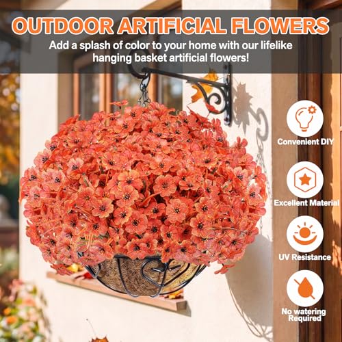Image of Powbrace 60 Pack Artificial Fall Flowers Mums for Outdoor Indoor (Orange)