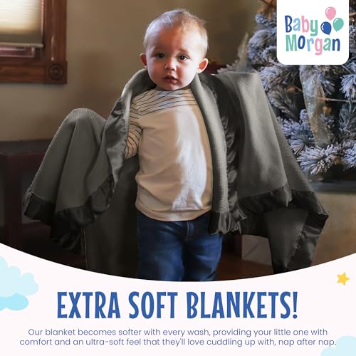 Image of Blankets Thermal Waffle Baby Blanket Crib Bedding - Soft Cozy Warm Infant Thermal Cover for Nursery Stroller or Bassinet, Lightweight Ideal Shower Gift, Satin Trim Gray 36 inch x 50 inch