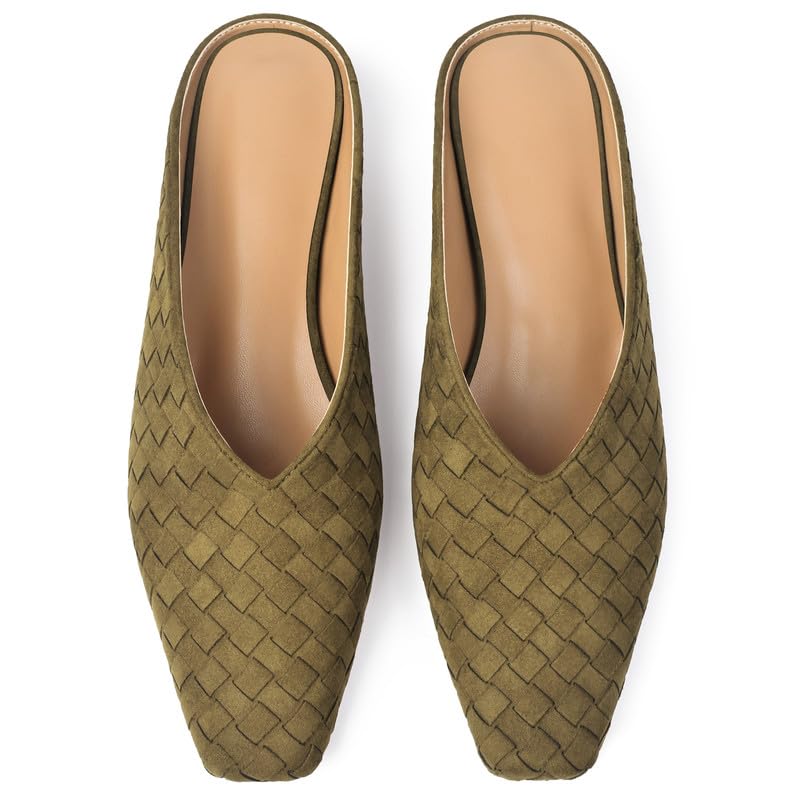 Image of Woven Mules for Women Slip on Comfortabke Metallic Slides Ladies Trendy Square Toe Hidden Wedge Mules