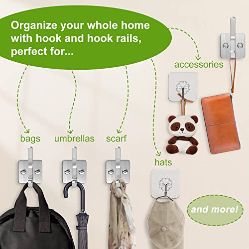 Wall Hooks 4 Pack , Heavy Duty Wall Hooks Aluminum Hooks For Hanging Coat, Hat, Towel, Robe, Key, Clothes, Towel Hook Wall Mount For Home, Office, Kitchen, Bathroom (W 8 Additional Sticky Hooks) #TOP2