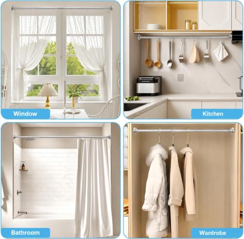Image of JD FRESH 155 to 295 Cm Extendable Curtain Rod Holder Non-Drilling /Anti-Skid Spring Pull Rod /Stainless Steel Rust Proof Shower Curtain Rod /Window Curtain Rod / (Silver)