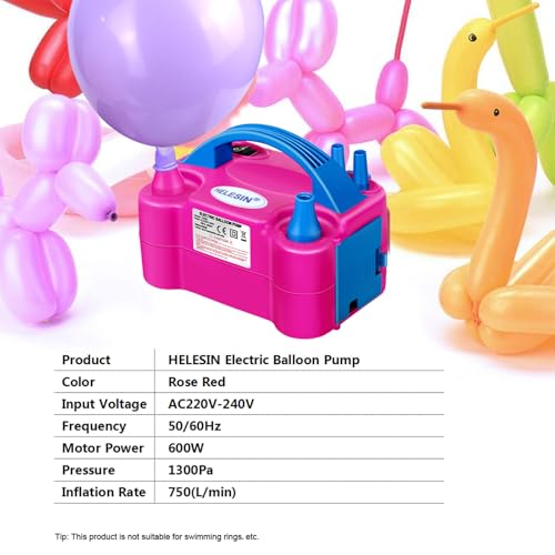 HELESIN Pompa per Palloncini Elettrica, Gonfia Palloncini Elettrico con Accessori Decorativi, Pompa Palloncini Elettrica 2 Modalità, Gonfiatore Palloncino per Decorazioni di Compleanno e Feste（Rosso） - 4