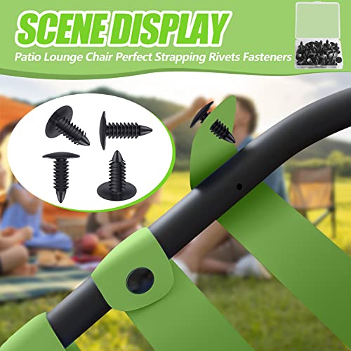 100 Pieces Patio Strapping Rivets Fasteners 3/4" Length Medium Multi Gauge Rivet For Patio Lawn Chair Webbing Repair Strap For Outdoor Furniture Lounge 1/4 Inch Hole (Black) #TOP2