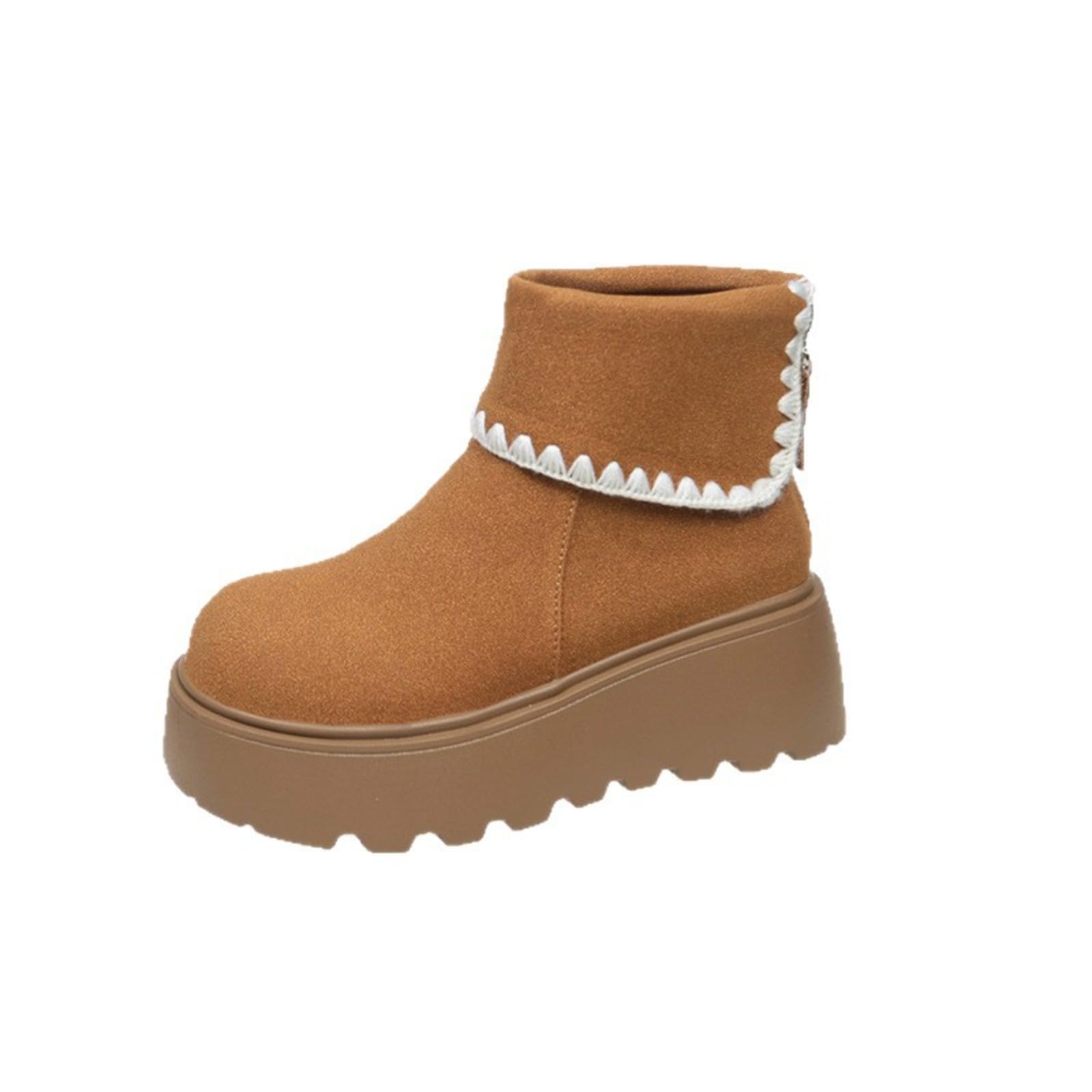 Womens Platform Ankle Boots Floral Lace Up Chunky Heel Suede Booties with Back Zipper Brown 6