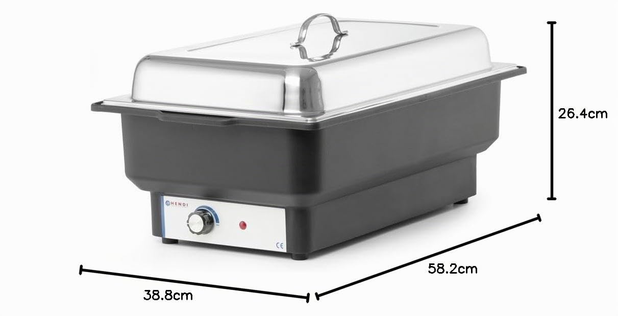 HENDI Chafing Dish électrique Tellano, Bain-Marie de Buffet, GN 1/1, capacité 9L, 30–85°C, 230V, 900W, 575x349x(H) 278mm, polypropylène et Acier Inoxydable