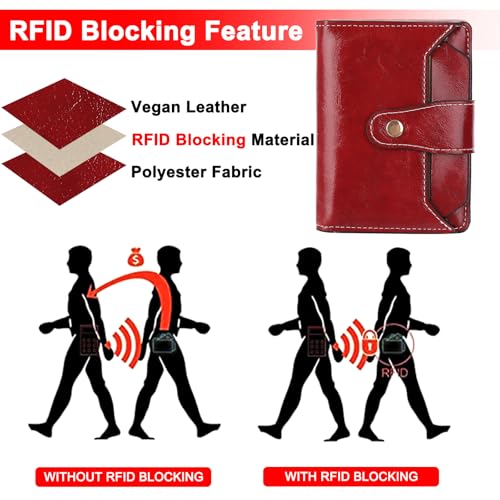 Image of Small Wallet Women RFID Blocking Bifold Wallets Vegan Leather Card Holder with ID Window Zip Pocket