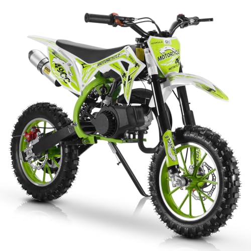 Image of 2026 New 50cc Dirt Bike for Kids 2-Stroke, Toddler Gas Powered Mini Bike with Front Rear Disc Brakes, Speeds up to 40KM /H, Gas Motorcycle for Children, Ideal Gifts for Boys Girls, Blue (Green)