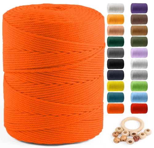 Image of ZUEXT Macrame Cord, Orange, 4mm x 547yds Cotton String Macrame Yarn | Natural Handmade, 4 Strands Twisted Cotton Rope, for Craft Wall Hanging Weaving Tapestry Dream Catchers Hanger DIY Gift, 500m