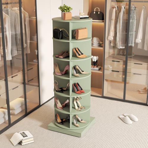 Image of HKLYRHIMO Rotating Storage Rack-American Design White-7-Tier Spinning Storage Rack,Free Standing 360 Revolving Shoe Organizer-for Bedroom,Livingroom,Hallway. (Green,6-Tier with Base)