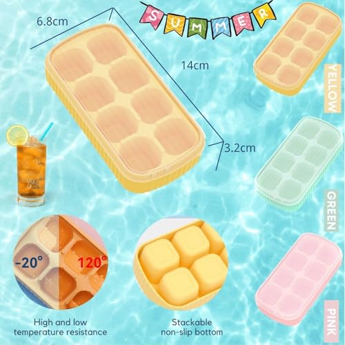 Image of Ice Cube Tray with Lids 2-Inch Large Size Silicone Flexible 8 Cavity Ice Maker for Whiskey and Cocktails, Keep Drinks Chilled (Multicolor) (3)