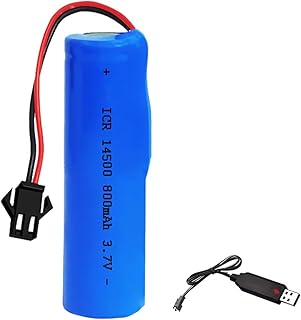 3.7V 800mAh Li-ion Battery Pack RC Replacement Rechargeable 14500 Battery Pack with SM-2P USB Charger Cable for Toys,Drone,Remote Control Car Accessory