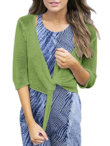 Yemgsip Women's Tie Front Shrug 3/4 Sleeve Bolero Sheer Knotted Lightweight Cardigan Sweaters Short Shawl Tops Green #TOP1