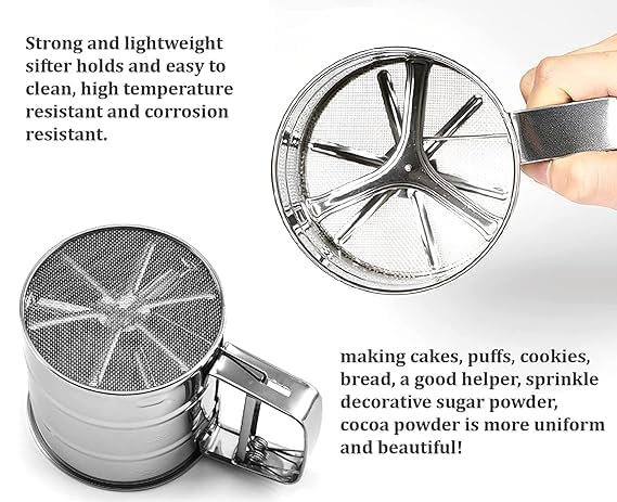 Image of Flour Sifter /Atta chhani Hand Press Design Stainless Steel Flour Sifter Corrosion Resistant Large Capacity Flour Sieve Cup for Sugar Flour and Coffee Powder | Atta Chalni