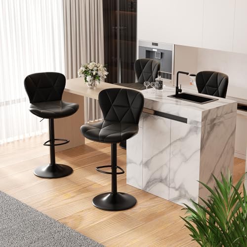 Nalupatio Modern Bar Stools Set of 4, Adjustable Faux Leather Uph...