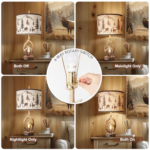 Scenekoy-Antlers-Style-Table-Lamp-Set-of-2-Rustic-Bedside-Lamp-with-Night-Light-Linen-Fabric-Shade-Farmhouse-Nightstand-Lamps-Decor-for-Living-Room-Bedroom-House-Home-Office-Bulb-Included Scenekoy Antlers Style Table Lamp Set of 2 Rustic Bedside Lamp with Night Light Linen Fabric Shade Farmhouse Nightstand Lamps Decor for Living Room Bedroom House Home Office Bulb Included