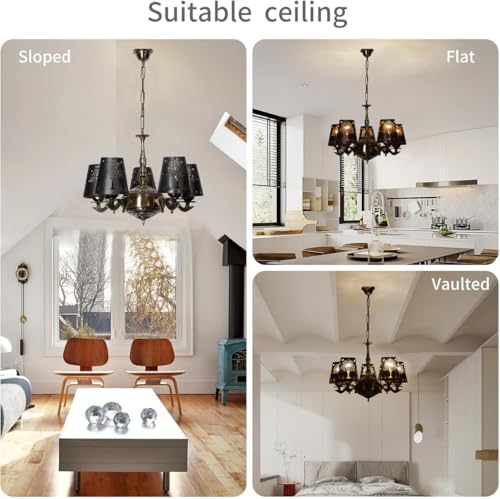 Image of Devansh 05 Lights Tree Metal Etched Shade with Antique Golden Chandelier -ZC