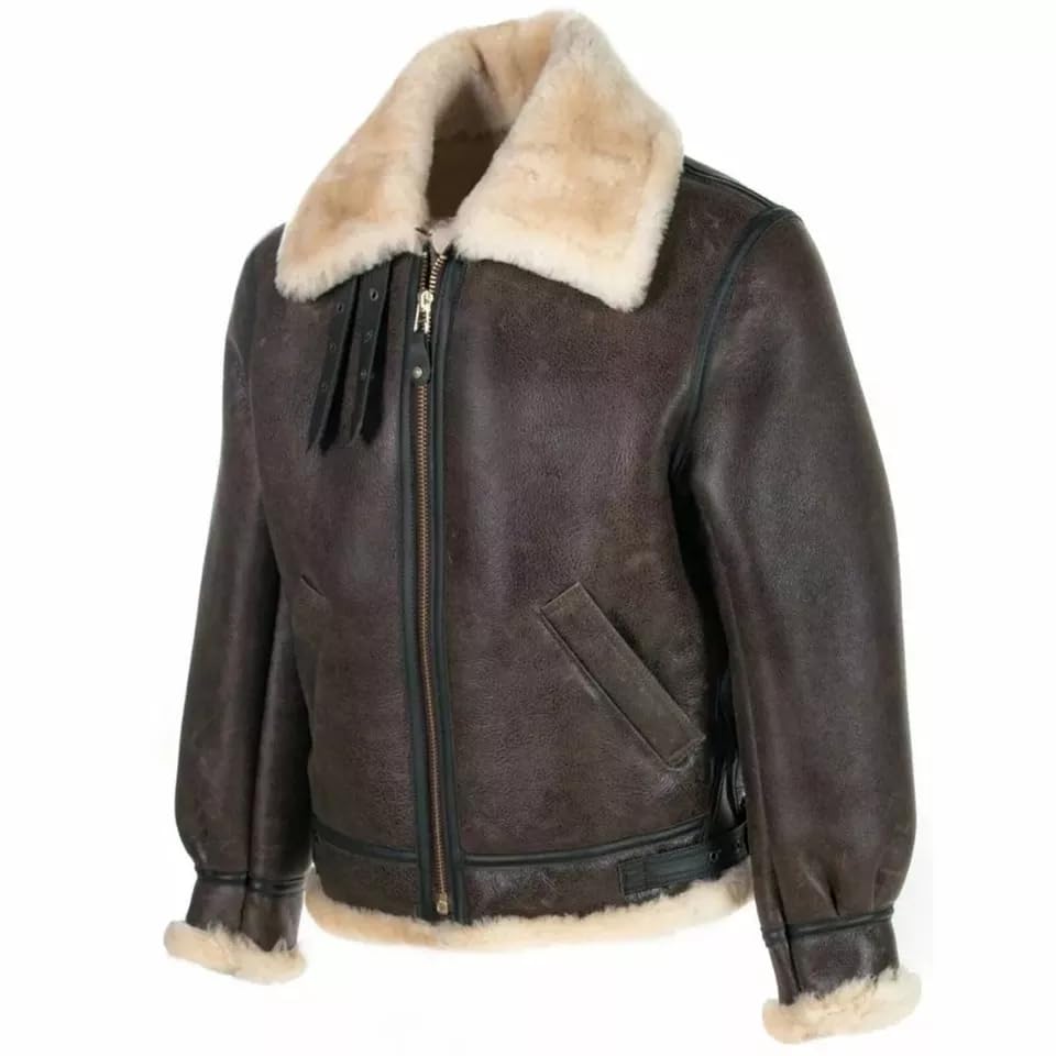 Men's Resident RE6 Leon Flight Aviator Bomber Shearling Jacket - Premium Sheepskin Leather4