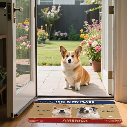 Fußmatte Personalisiert Napfunterlage Hund Futtermatte Katzen Haustür mit Namen und Foto Fußmatte Selbst Gestalten Haustier Hundebesitzer Rutschfest Waschbar Geschenk Einzug Richtfest Geburtstag