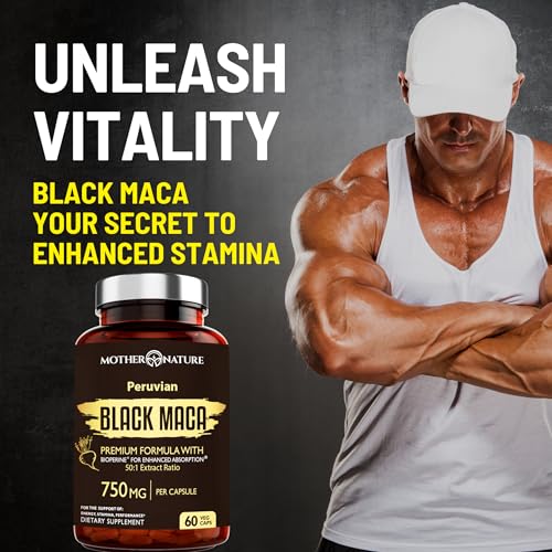 Image of MNO Black Maca Root 50:1 750mg Organic Peruvian Maca, 60 Vegan Capsules | Organic Peruvian maca supplement for men with high potency energy, mood & performance support, vegan and non-GMO formula
