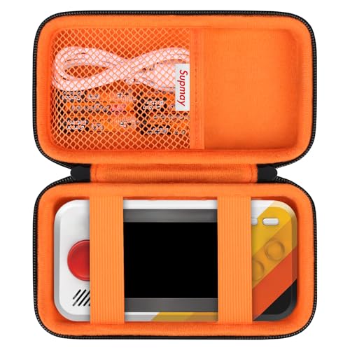 Supmay Hard Travel Case for My Arcade Atari Pocket Player Pro, Portable Video Game System Handheld Game Protection Case with Mesh Pocket for Batteries and USB-C Cable, Black+Orange