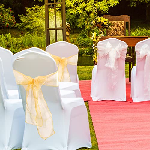 Mepase 50 Set White Chair Covers Stretch Spandex Chair Covers And Sashes Set Chair Bows Sashes Tie For Wedding Banquet Dining Kitchen Party Table Reception Decorations (Yellow) #TOP6