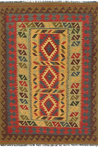 Ecarpetgallery Hand-Woven Kashkoli Kilim Geometric 3' x 5' Red 100% Wool Area Rug