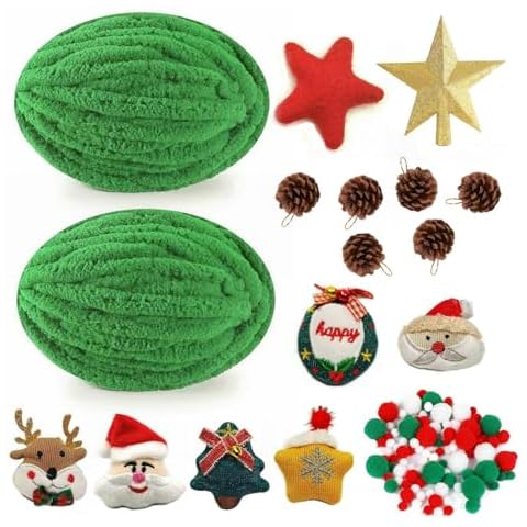 Youshe 2 Jumbo Chenille Chunky Yarns for Crocheting Blanket Cushion, Christmas Tree DIY Kit Plush Cat Cave Yarn Set for Pet Christmas House Dog Bed Making Xmas Holiday Decoration Gift (Apple Green) Cover