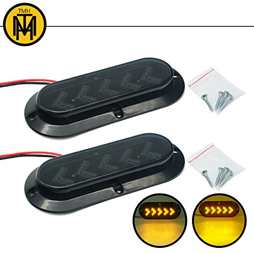TMH (Pack of 2) 6 Inch 25 ARROW LED Surface Mount Oval Smoked Lens/Amber Light Turn Signal Side Marker Indicator Lamp Tail LED Light for Truck Trailer RV Bus 12V DC