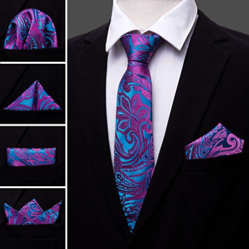 Image of Barry.Wang Men Tie Set Paisley Silk Necktie Pocket Square Cufflinks Formal Wedding Business Party
