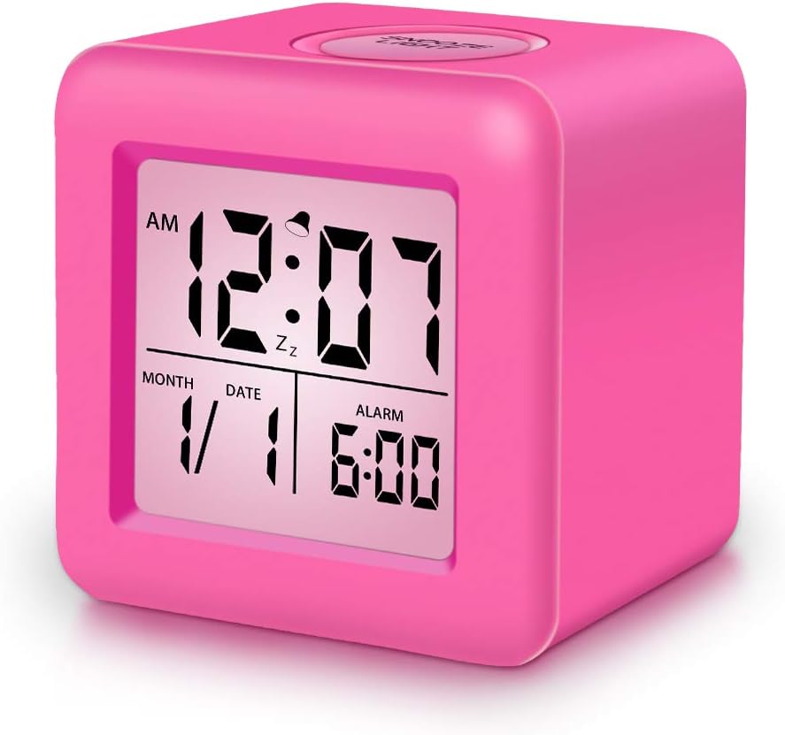 Alarm Clock, Digital Clocks,Snooze NightLight Alarm Clocks for Students Back to School, Kids & Teens (Hot Pink)