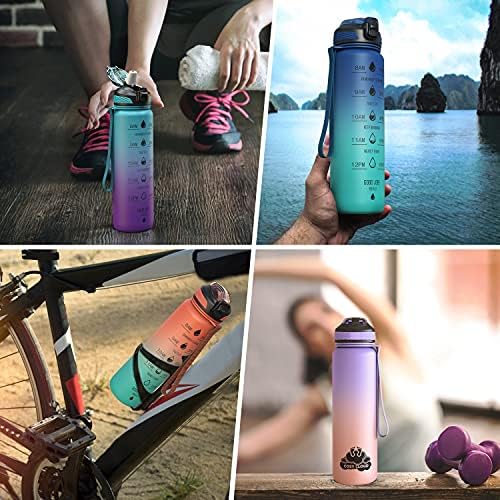 COSY CLOUD Water bottle with straw - Motivational water bottles with times to drink; time markings measurements for Sports Gym Office - BPA free leak proof reusable Tritan plastic 1 litre