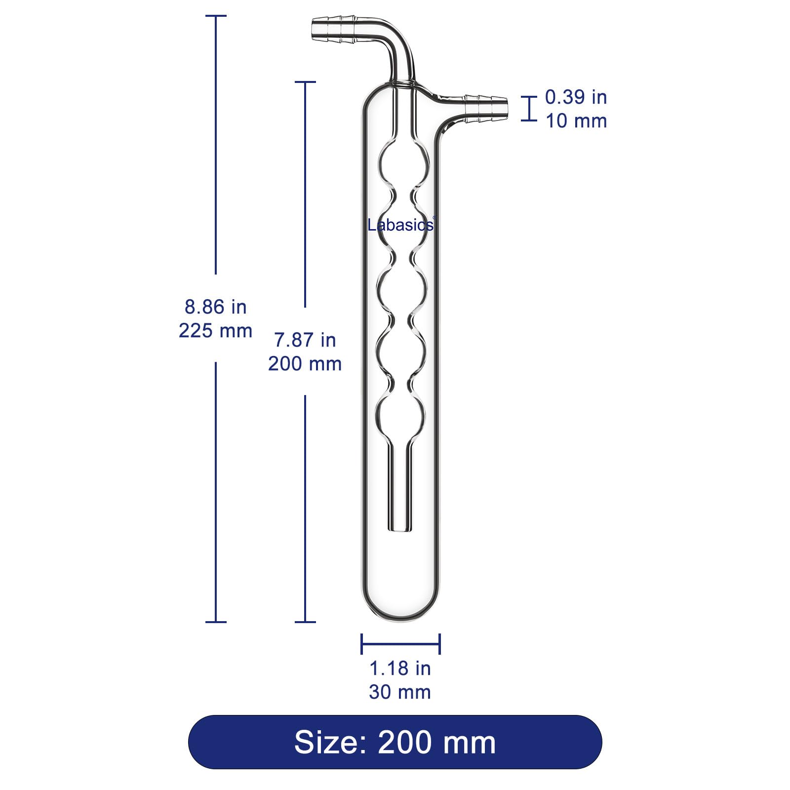 Labasics Einteilige Kugelförmige Vakuum-Kaltfalle, Borosilikatglas mit Hochvakuumdichtung, für Labor Vakuumsysteme, Außendurchmesser 30 mm x Länge 200 mm