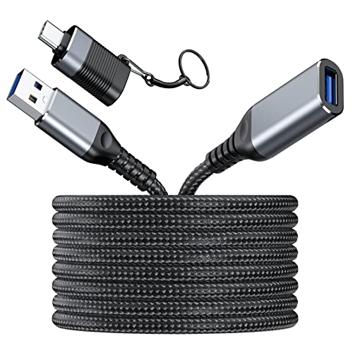 ZIYUETEK Câble d'extension USB 3.0 en nylon tressé avec adaptateur USB C, pour webcam, appareil photo, téléphone, souris, clavier, imprimante et plus encore 6,1 m