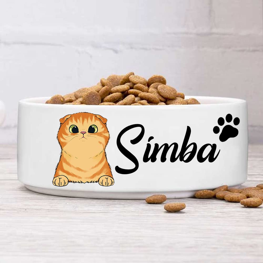 Personalized Cat Bowl with Name & Breed Designs, Custom Ceramic and Kittens Bowls Icons, Customized Cute Dish for Dry Wet Food Water, Cat's Gift Available Small Larger Sizes, White