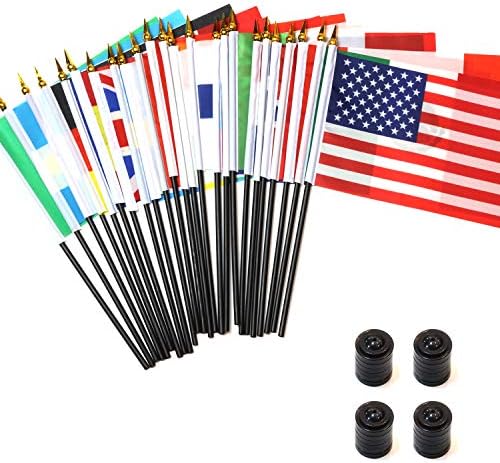 ANLEY 24 Countries Deluxe Desk Flags Set - 8 x 5 Inches Miniature American US Desktop Flag with 13" Black Pole - Vivid Color and Fade Resistant - Come with Black Base and Black Top