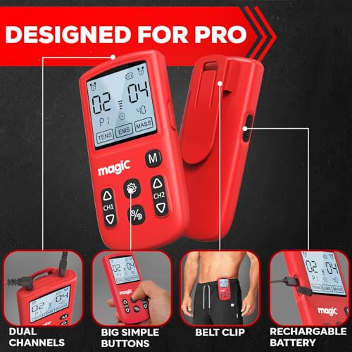 Tens-Unit-EMS-Muscle-Stimulator-22-Programs-40-Intensity-Electronic-Pulse-Massager-Tens-Machine-for-Pain-Relief-300mah-Battery-Physical-Therapy-with-10-Tens-Unit-Electrode-Pads-Red