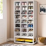 Tribesigns 8-Tier Shoe Storage Cabinet, White Wooden Shoe Rack with 24 Cubbies, Freestanding Tall Shoe Organizer with Adjustable Partition for Entryway, Closet, Living Room, White