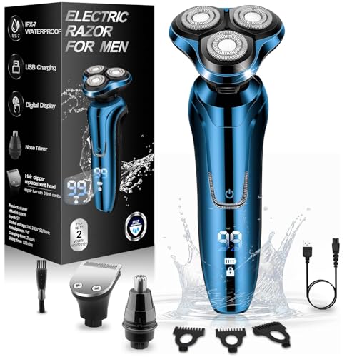 Maquinilla de afeitar eléctrica para hombre, 2024 rotatoria, pantalla LED, 100% impermeable, inalámbrica, afeitado húmedo/seco, afeitadora eléctrica para hombres, incluye recortadora de pelo de nariz,