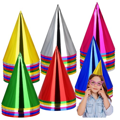 Chapeau en papier de fête en cône avec élastique pour anniversaire enfant