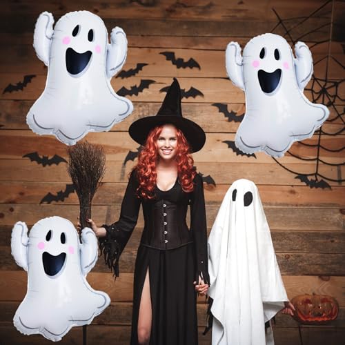 Govpy Halloween Ghost Balloons Set, Xxl White Smiley Face Ghost Shaped Mylar Foil Balloons, Large Happy Halloween Decor Balloon Kit For Kids Horror Halloween Theme Trick Or Treat Party Decorations Supplies thumb #5