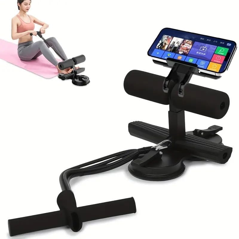 jukusa Portable Sit-Up Assist Ab Trainer with Heavy Duty Suction Cup, Adjustable Foot Support and Mobile Stand for Home Workout & Core Exercise, Black
