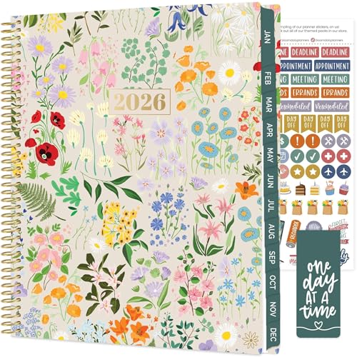 bloom daily planners 2026 Planner (January to December) - 8.5” x 11” Weekly & Monthly Dated Agenda Organizer Book with Stickers & Tabs - Flexible Soft Cover - Garden Party, Beige