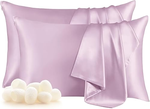 THXSILK Juego de 2 fundas de almohada 100% seda de morera para cabello y piel, fundas de almohada de seda de morera de grado 6A+ ultra suaves,