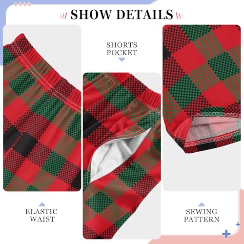 ZZKKO Tartan Christmas Red Green Boys Pants for Kids Jogger Pants with Pockets S-XL4