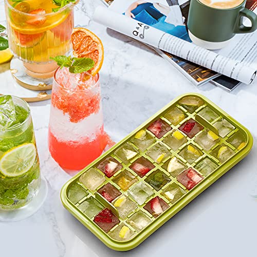 2-Pack Ice Cube Tray with Lid and Bin - 64 Ice Cubes (Green)