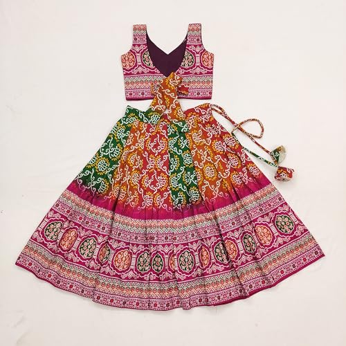 Image of E-Sqare Kids Girls Multicolour Bandhani Print Lehenga Choli Set | Ethnic Wear Dress | Readymade Clothing Set | 2 to 8 Years