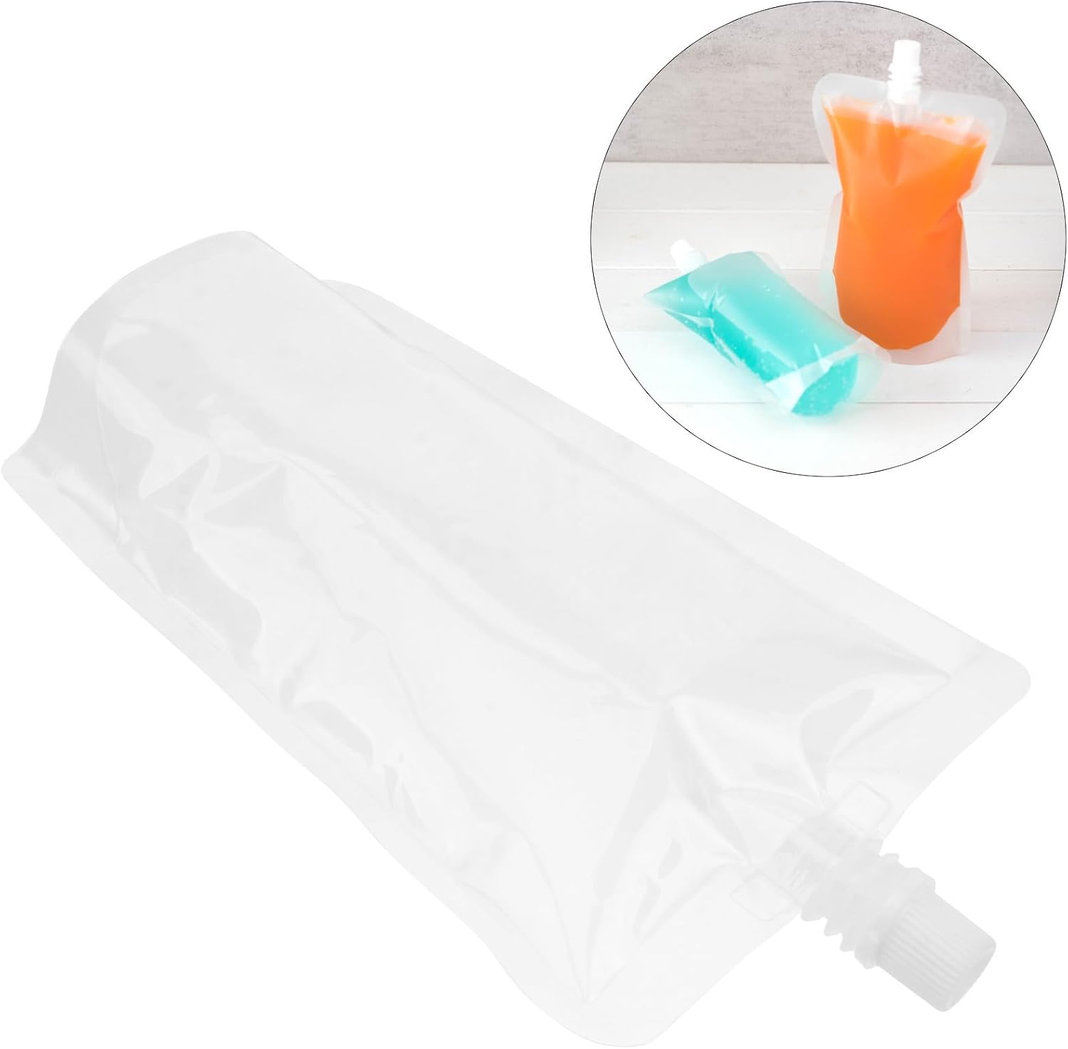 minkissy 50pcs Reusable Plastic Beverage Flasks Bag with Spout 380ml Capacity Liquid Drinking Pouches for Camping and Going