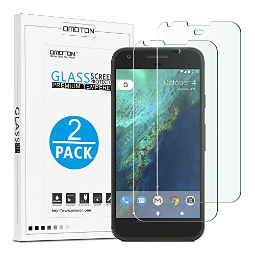 Google Pixel Screen Protector, OMOTON [2 Pack] Tempered Glass Screen Protector [Scratch Proof] [2.5D Rounded Edge] [Anti-Bubble] [High Definition] for Google Pixel [5.0 Inch] (2016 Released)